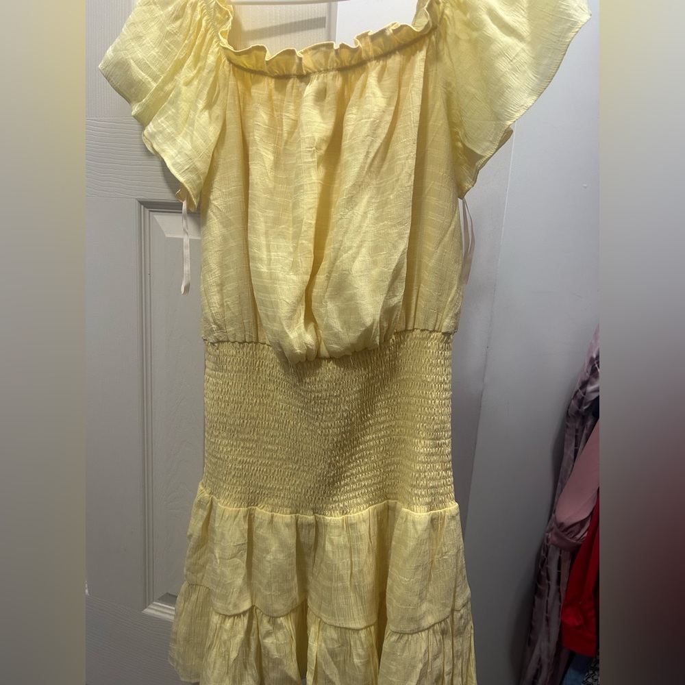BCBG Yellow Off-Shoulder Mini Dress